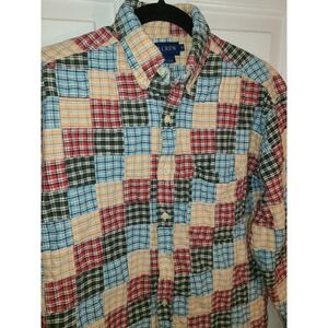 J. Crew Indian Madras Patchwork Plaid 100% Cotton Button Down Shirt Blue Sz Sm